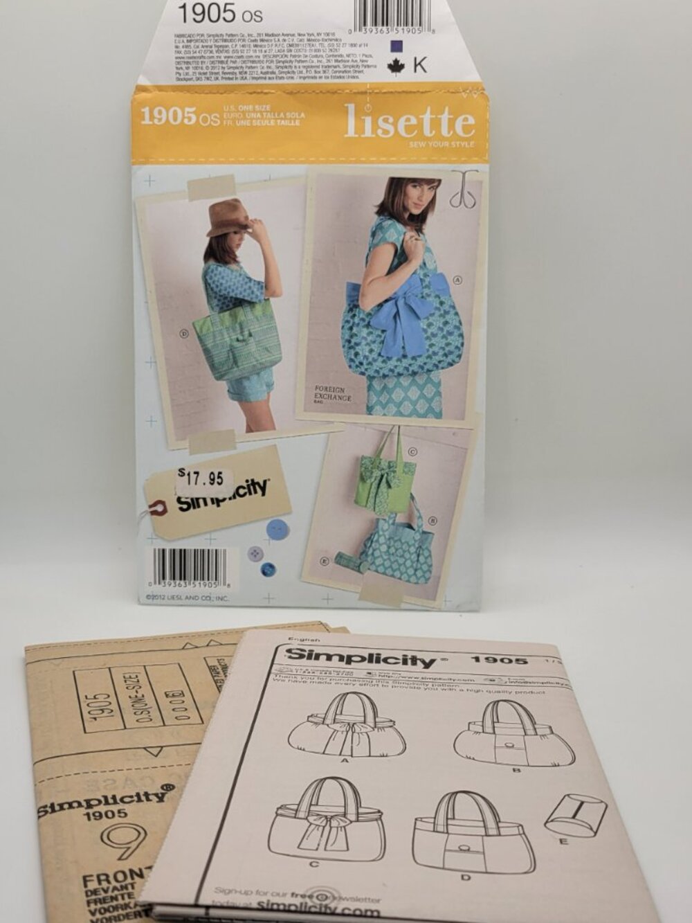 Uncut Simplicity 1905 Lisette Sewing Pattern Tote Purse Bucket Bag Cosmetic Case